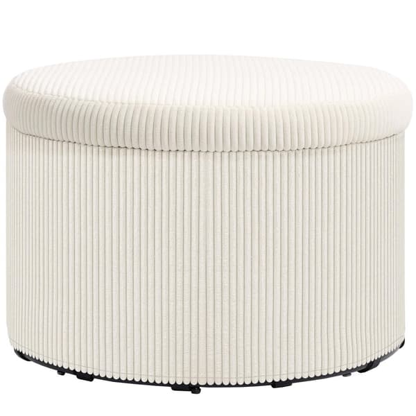 Rootz Foot Affure With Storage - Seat Affool - Pouf - 97L Hidden Storage - Ø60 X 41H CM - Cord Fabric - Skum - Beige