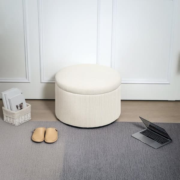 Rootz Foot Affure With Storage - Seat Affool - Pouf - 97L Hidden Storage - Ø60 X 41H CM - Cord Fabric - Skum - Beige