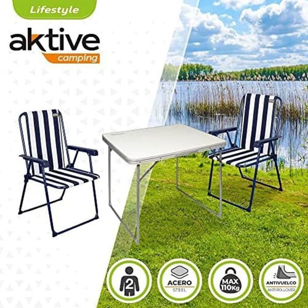 Campingset - AKTIVE - Bord och 2 fällbara stolar - Aluminium och stål - 4 platser - Marin