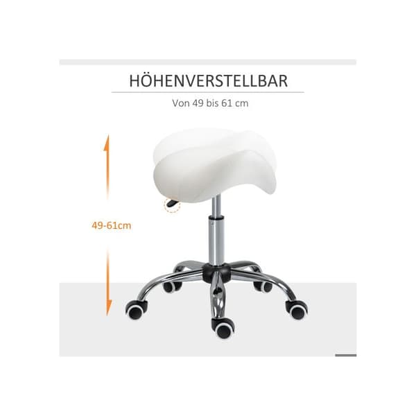 HOMCOM Sidobord med hjul Justerbar snurrande sittdyna i vitt för kontor och hem