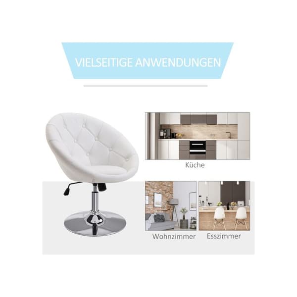 HOMCOM Svängbart arbetsstol i krom justerbar höjd svart vit PU stål 56x71x78-90cm för kontor och verkstad