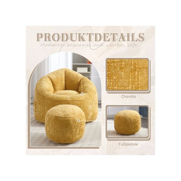 Pouf Soffa Stolen Skum högtryck Pouf vuxenmaterial med komprimerad skumvaddering Pouf med fotstöd (gul)