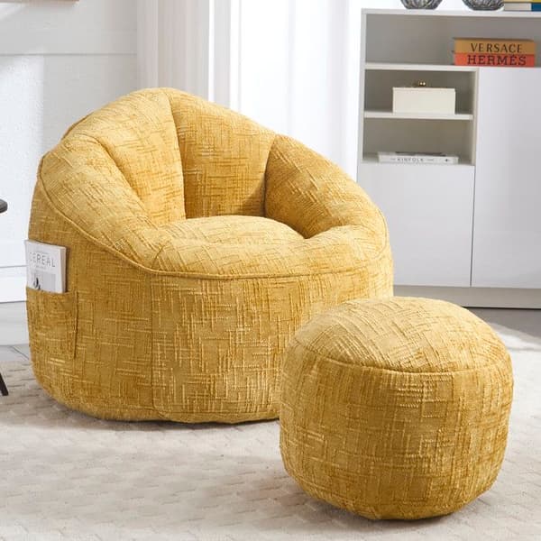 Pouf Soffa Stolen Skum högtryck Pouf vuxenmaterial med komprimerad skumvaddering Pouf med fotstöd (gul)