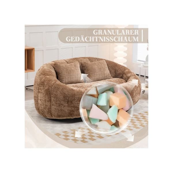 Bönpåse Soffa Loveseat Hållbar och Bekväm Recliner Hög Rygg Bönpåse Stol Mjuk Lounge Stol med Accent Golv (Kaffe Chenille)