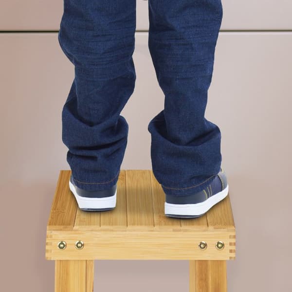 Relaxdays Solid Bambustaburett för badrum, fotstöd, upp till 100 kg, H x B x D 24,5 x 25 x 27 cm, natur