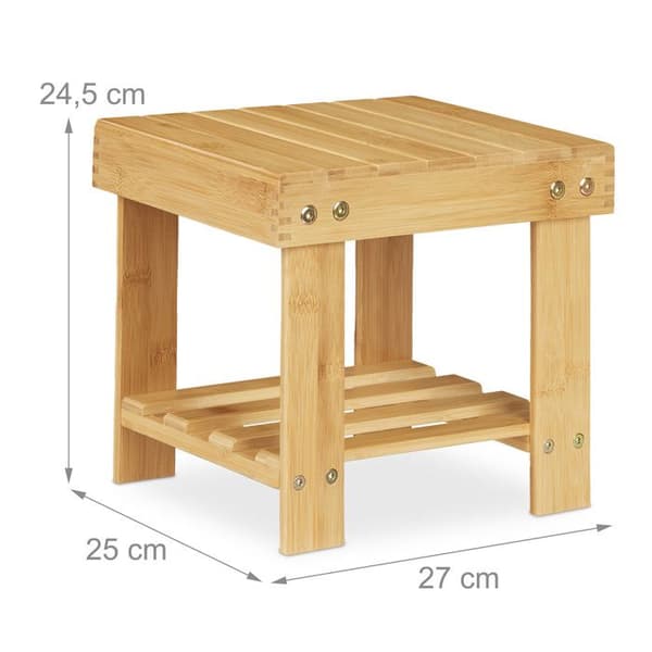 Relaxdays Solid Bambustaburett för badrum, fotstöd, upp till 100 kg, H x B x D 24,5 x 25 x 27 cm, natur
