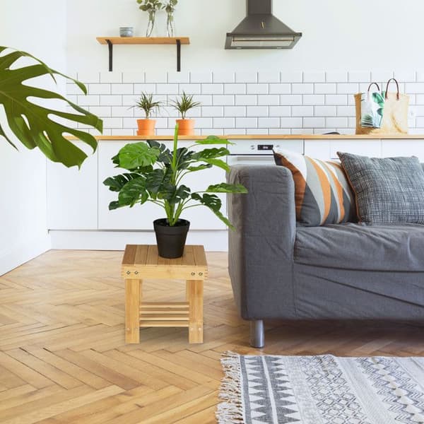 Relaxdays Solid Bambustaburett för badrum, fotstöd, upp till 100 kg, H x B x D 24,5 x 25 x 27 cm, natur