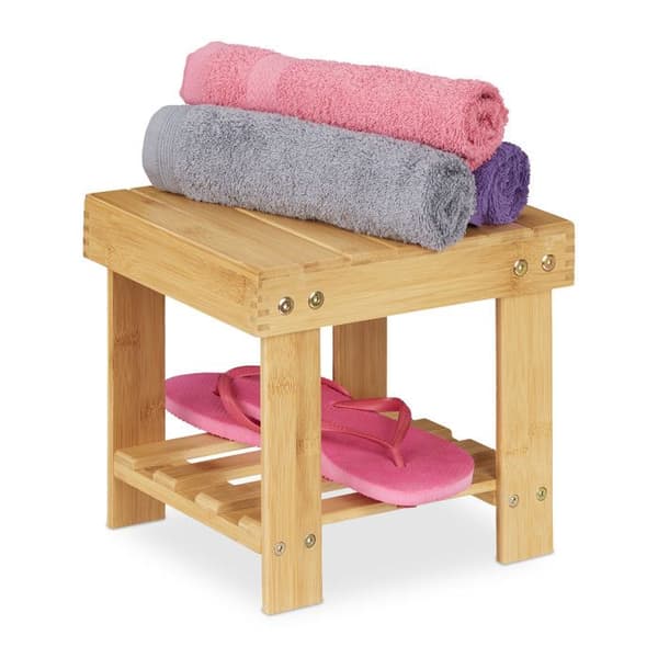 Relaxdays Solid Bambustaburett för badrum, fotstöd, upp till 100 kg, H x B x D 24,5 x 25 x 27 cm, natur