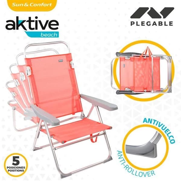 AKTIVE Stol PLEG ALU 5 POS 48X57X99CM med ASA-TEXTILENO-Flamingo