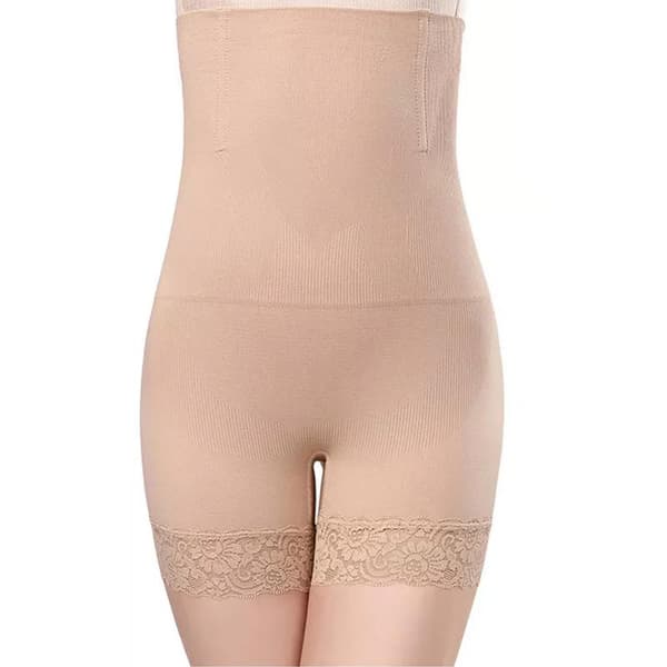 Shapewear Shorts, Hög Midja, Spets - Beige Beige M