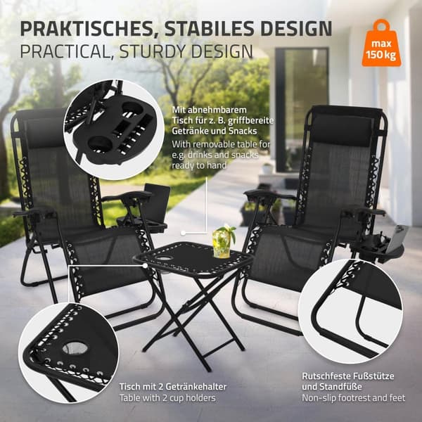 Solstolsset 3-delat svart hopfällbart med bord ML-Design