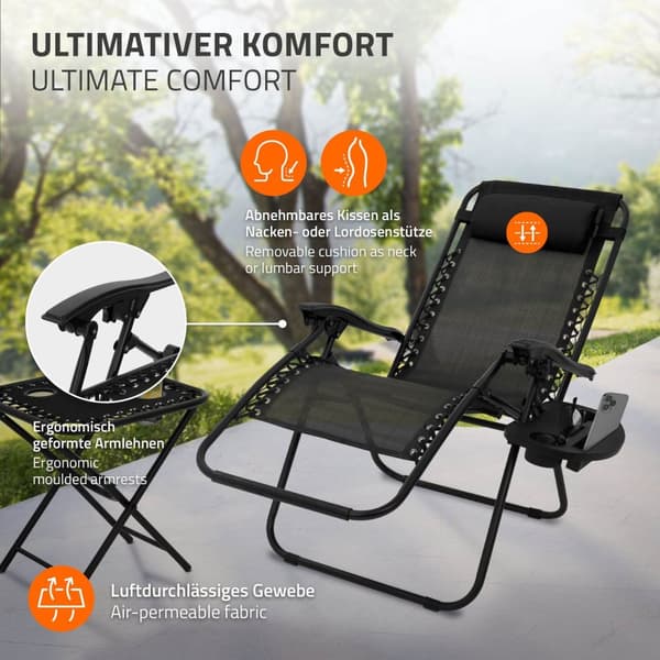 Solstolsset 3-delat svart hopfällbart med bord ML-Design