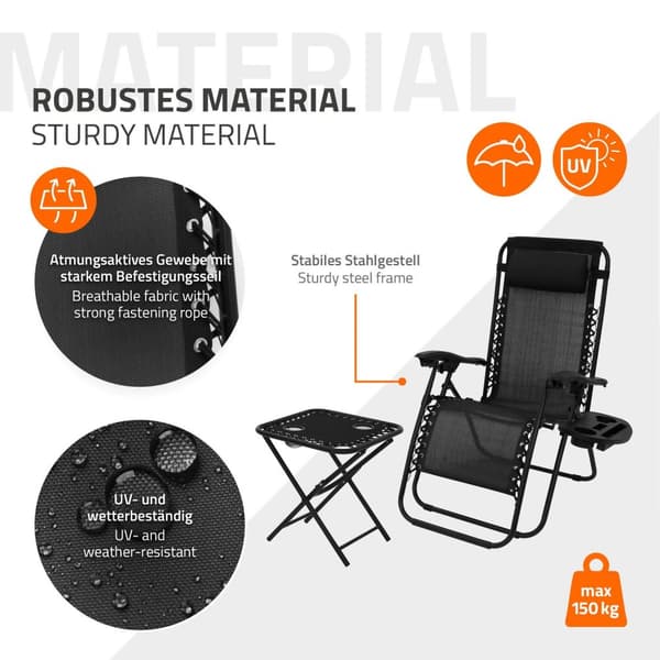 Solstolsset 3-delat svart hopfällbart med bord ML-Design