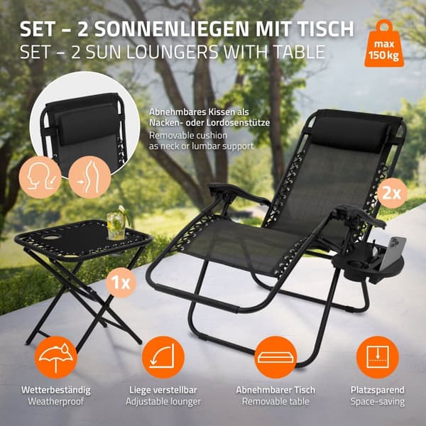 Solstolsset 3-delat svart hopfällbart med bord ML-Design