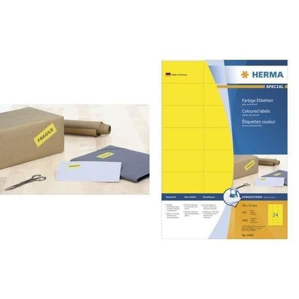 SuperPrint-etiketter - HERMA - 105 x 37 mm - Kantlös - Gul - Stor förpackning med 1600 etiketter