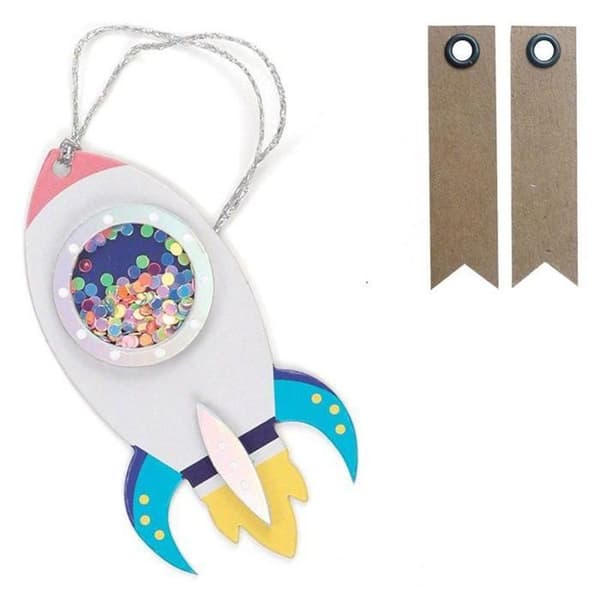 2 Rocket Shaker-taggar 3D-etiketter + 20st Pennant kraftetiketter