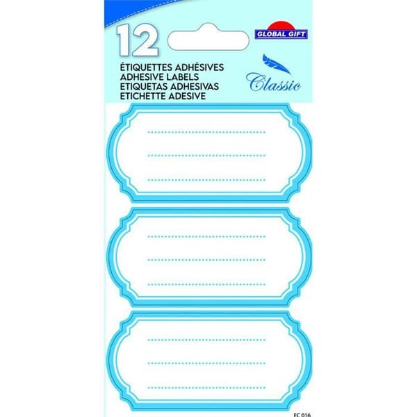 12 självhäftande skoletiketter - Oval Vintage - Blå
