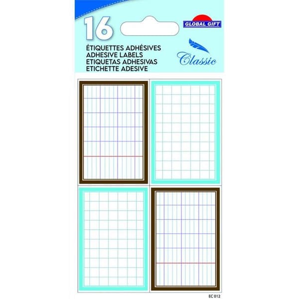 16 självhäftande etiketter - Notebook-effekt rektanglar - blå och brun