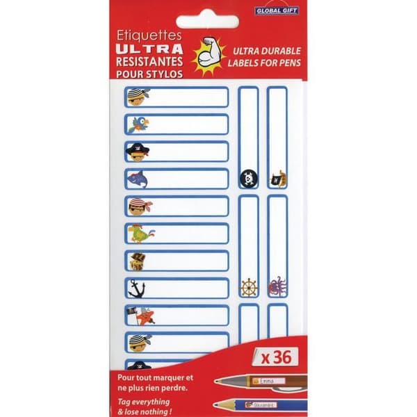 36 plastetiketter - Pirates - Ultrabeständig