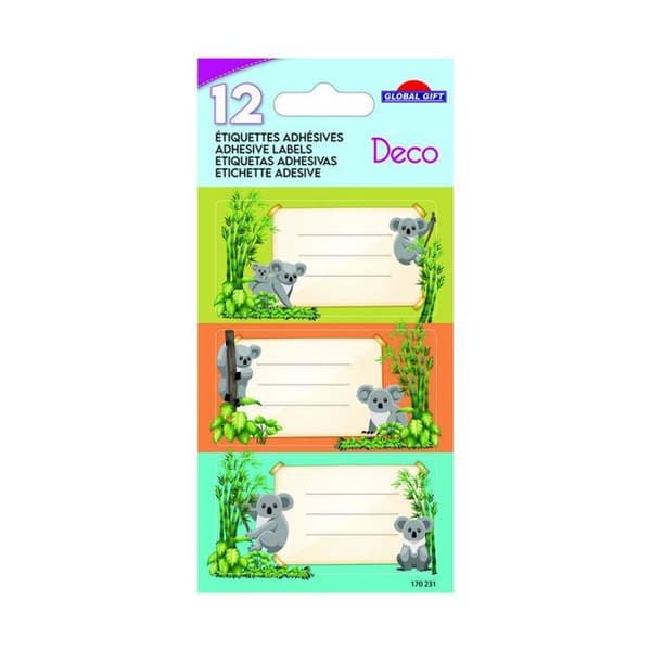 12 självhäftande skoletiketter - Rektangel - Koalor