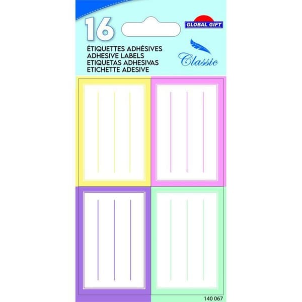 16 självhäftande skoletiketter - Rektanglar - Pastell