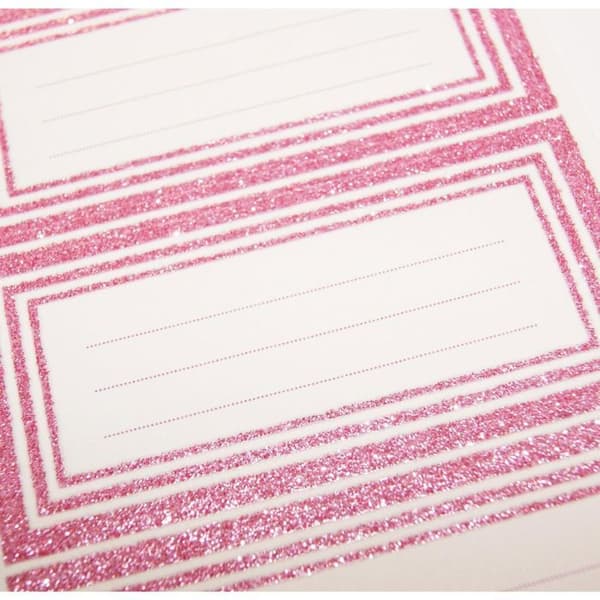 12 självhäftande skoletiketter - Rosa rektangel - Glitter