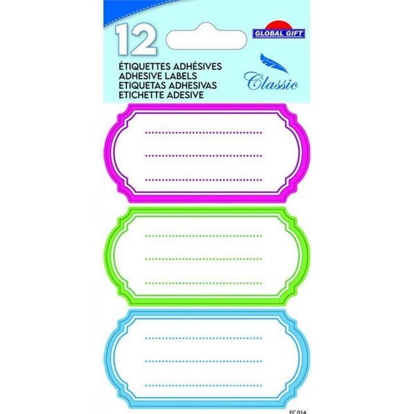 12 självhäftande skoletiketter - Oval Vintage - flerfärgad