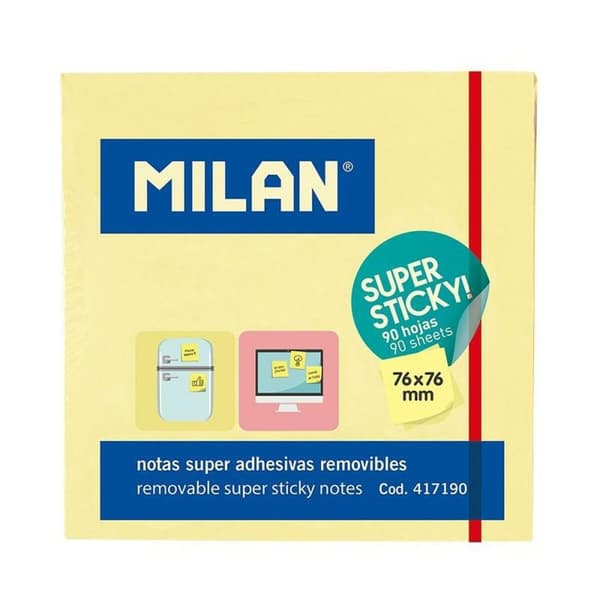 Klæbende huskesedler Milan Gul 76 x 76 mm (10 enheder)