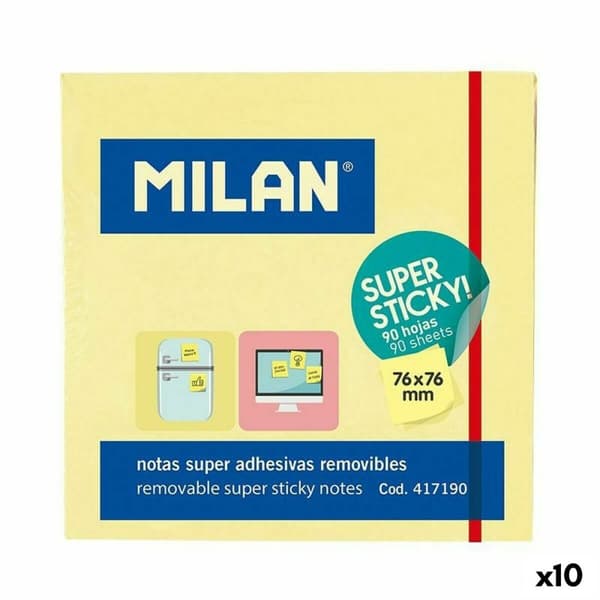 Klæbende huskesedler Milan Gul 76 x 76 mm (10 enheder)