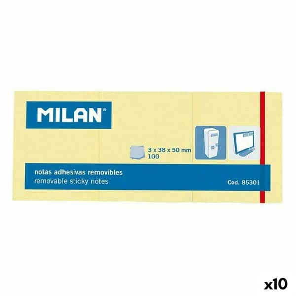 Klæbende huskesedler Milan 3 in 1 Gul 38 x 50 mm (10 enheder)