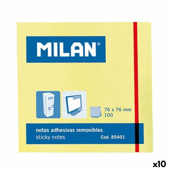 Klæbende huskesedler Milan Gul Hvid 76 x 76 mm (10 enheder)