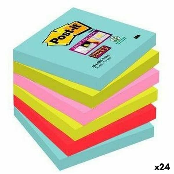 Klæbende huskesedler Post-it Super Sticky 76 x 76 mm Multifarvet (24 enheder)