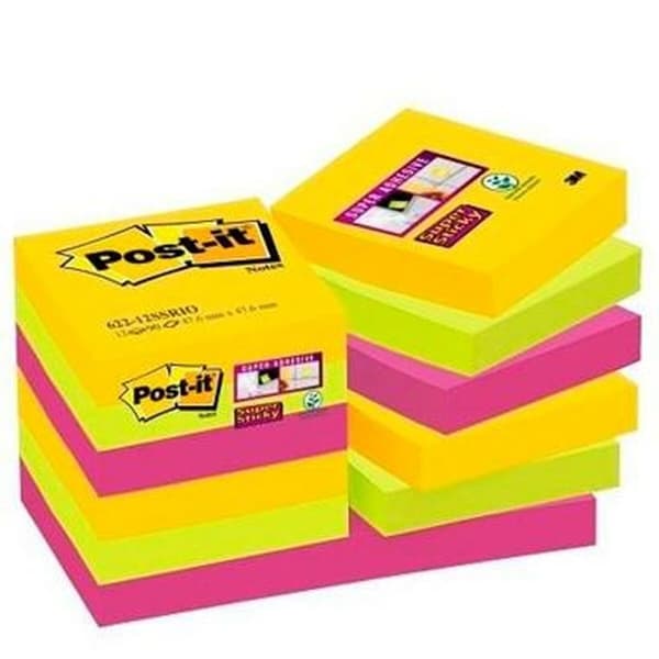 Sut med klæberige noter Post-it Super Sticky Multifarvet 47,6 x 47,6 mm (3 enheder)