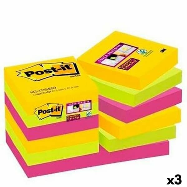 Sut med klæberige noter Post-it Super Sticky Multifarvet 47,6 x 47,6 mm (3 enheder)