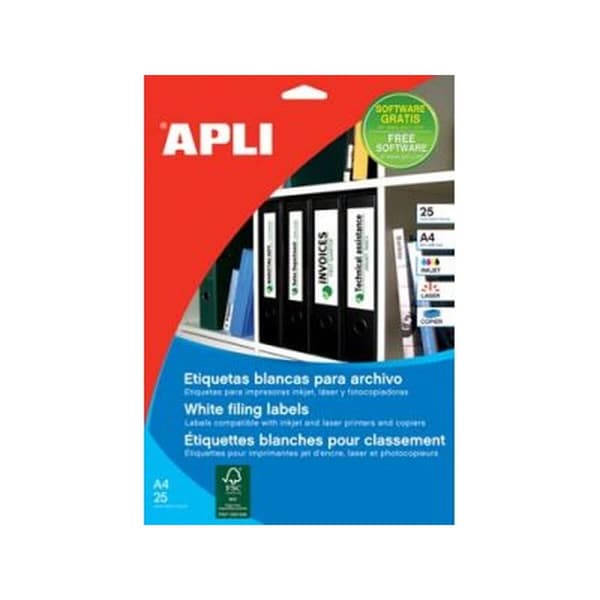 Selvklæbende etiketter Apli   Hvid Papir 25 Ark 190 x 61 mm
