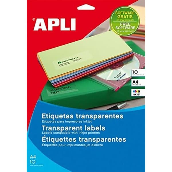 Selvklæbende etiketter Apli   Gennemsigtig Papir 10 Ark 63,5 x 38,1 mm