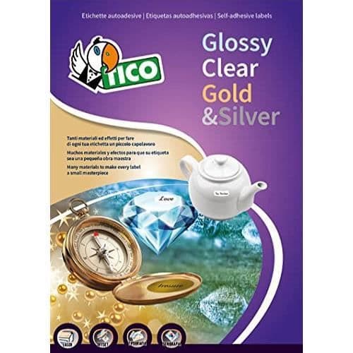 TICO Paket med 100 ark av transparenta glänsande etiketter, 36 x 22 cm - PC4-36