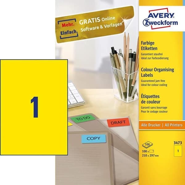 AVERY - Ramlösa etiketter - Gul - 3473