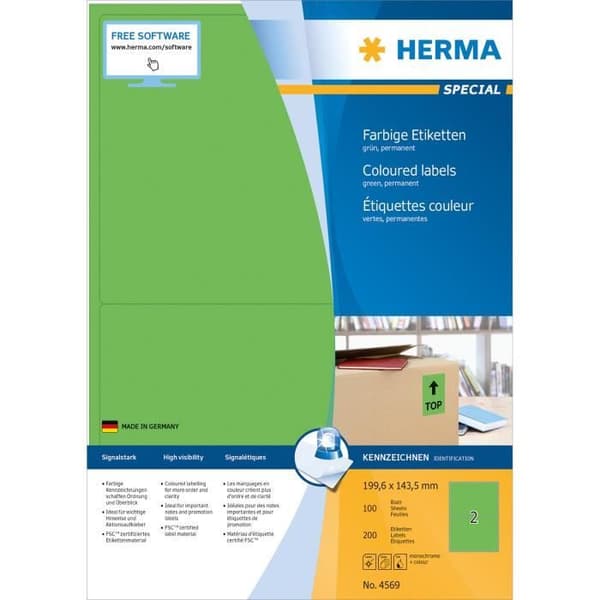 HERMA 4569, Grön, Rektangel, A4, Universal, Matt, Laser-bläckstråle