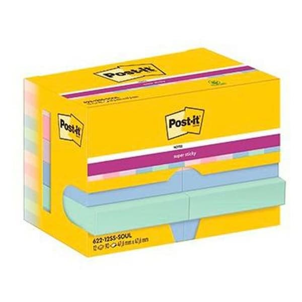 Klæbende huskesedler Post-it Super Sticky Multifarvet 12 Dele 47,6 x 47,6 mm (2 enheder)