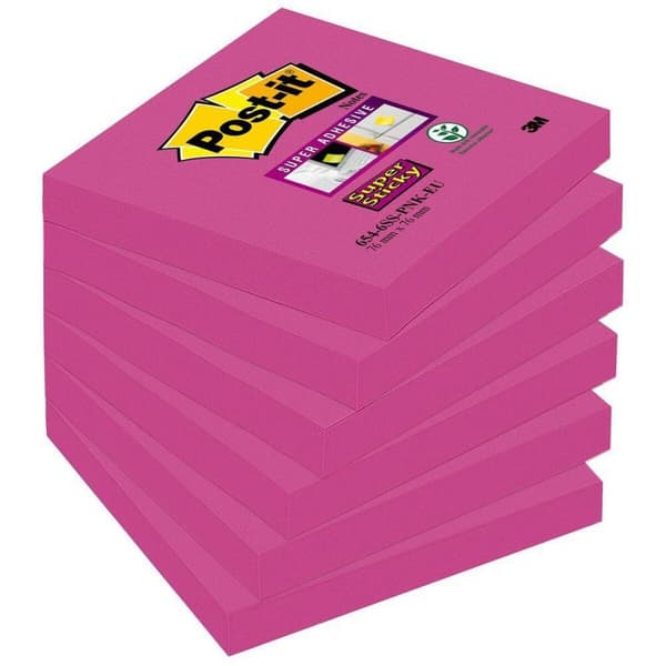 Klæbende huskesedler Post-it Super Sticky Fuchsia 6 Dele 76 x 76 mm