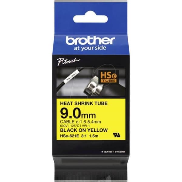 Skrivarbläckband - BROTHER - HSE621E - Gul - Svart - 9.0 mm