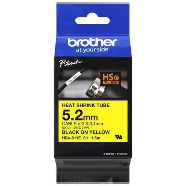 Bläckband för Brother HSe HSE611E krympslang Färgbandsfärg: gul Teckenfärg: svart 5,2 mm 1.