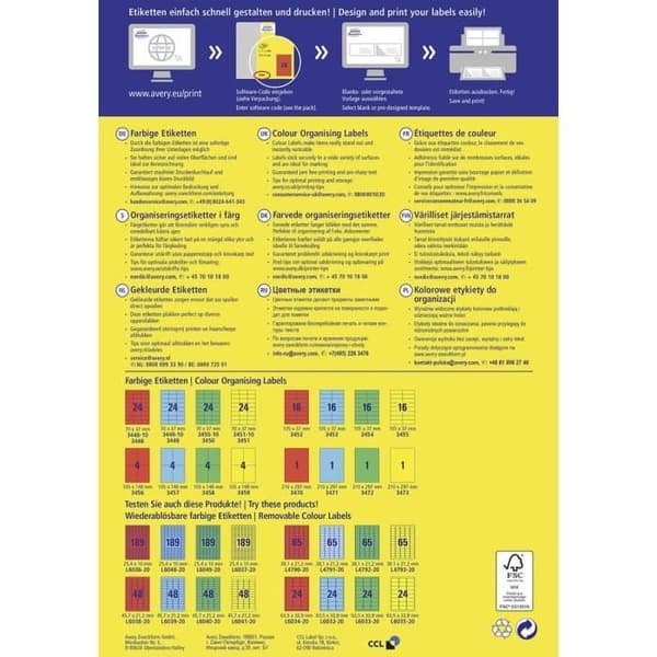 Universaletikett Avery-Zweckform Universaletikett 70 x 37 mm (B x H) 70 x 37 mm blått papper 2400 st permanent(ar)