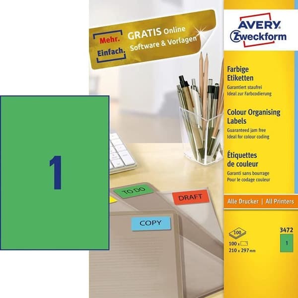 AVERY - 3473 - Etiketter utan ram - Grön - 3472