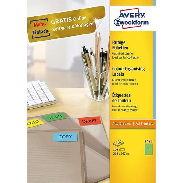 AVERY - 3473 - Etiketter utan ram - Grön - 3472