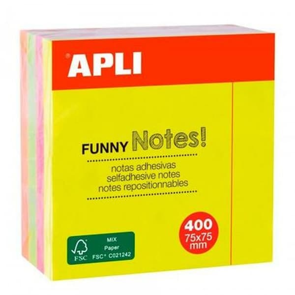Klæbende huskesedler Apli Funny Multifarvet 75 x 75 mm (48 enheder)