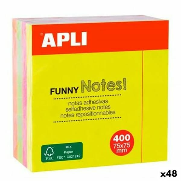 Klæbende huskesedler Apli Funny Multifarvet 75 x 75 mm (48 enheder)