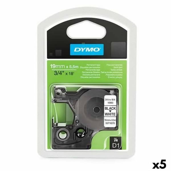 Termiskt överföringsband Dymo D1 16960 Vit Svart 19 mm x 5,5 m (5 antal)