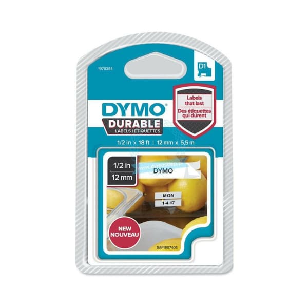 Lämmönsiirtonauha Dymo Valkoinen Musta 12 x 5,5 mm (6 osaa)